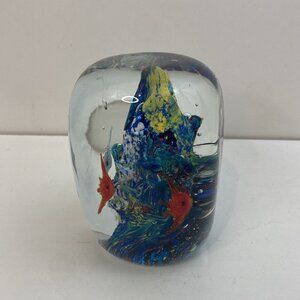 Paperweight Dynasty Gallery Glass Fish Flower Bubbles Heirloom Collection Vtg